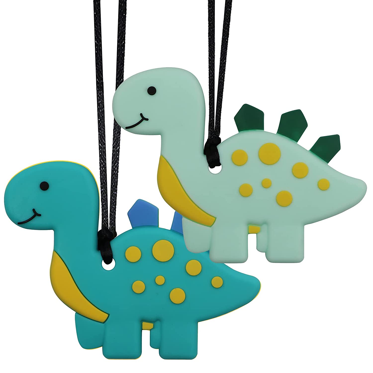 Chew Necklaces for Sensory Kids and Adults, 2 Pack Dinosaur Silicone Chewy Toys