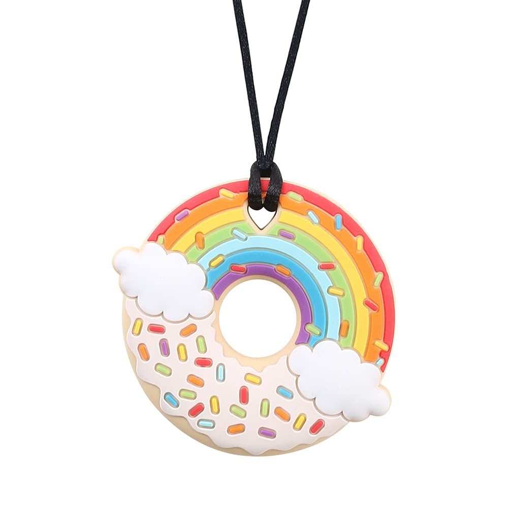 Rainbow Donut Sensory Chew Necklace for Boys and Girls,Food Grade Silicone chewelry chewie chew necklace pendant 