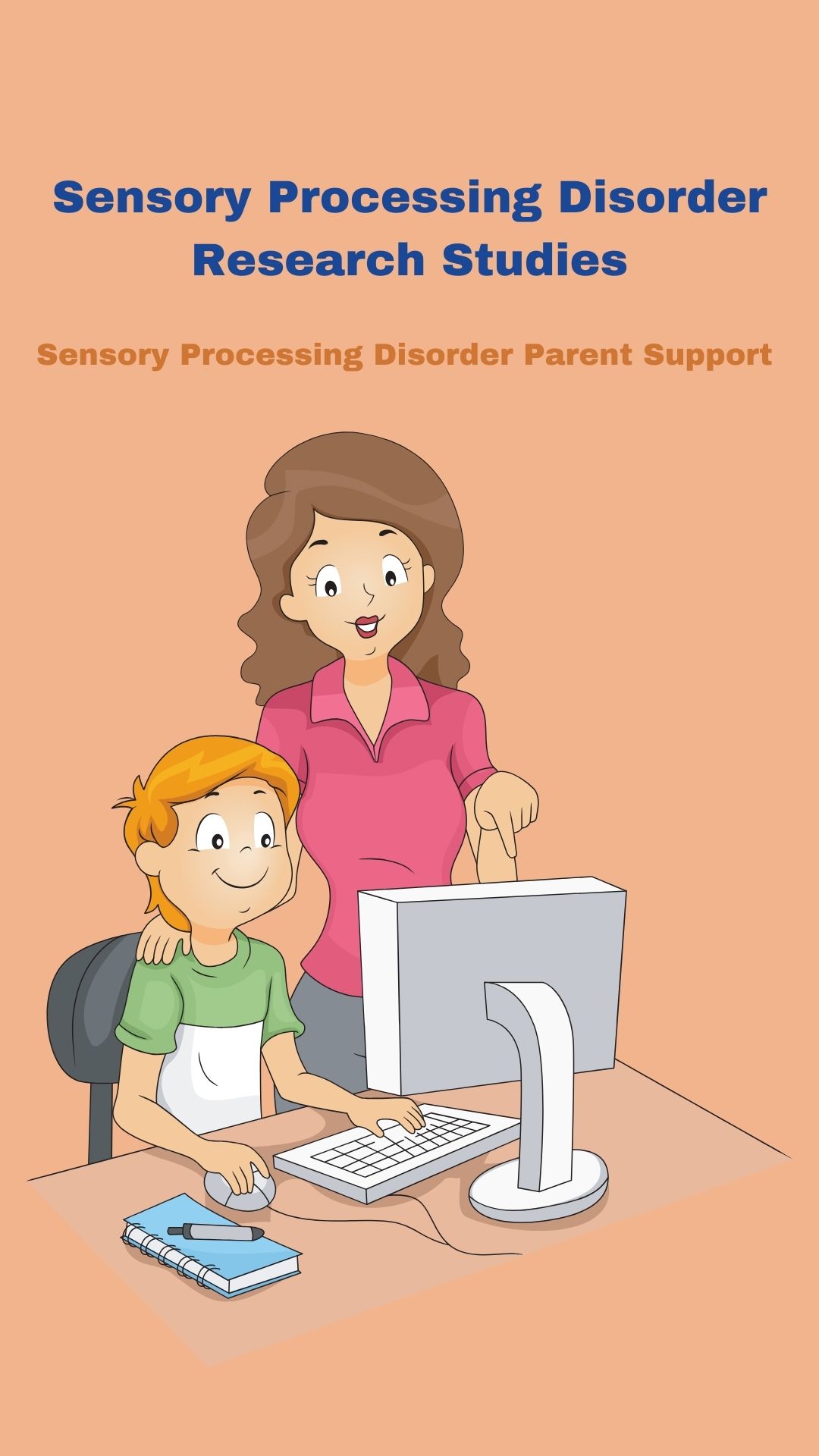 mom with son looking at computer sensory processing disorder research studies 