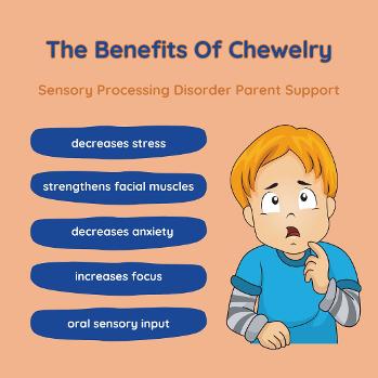little boy with sensory processing disorder who needs to chew the benefits of chewelry 