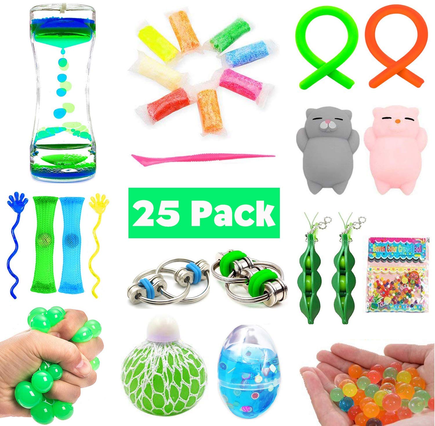 Assorted Colors Great for Party Favors Simple Joy Sphere Toy Rings Stretch Expanding Ball and Rainbow Magic Spring Toys Set of 2