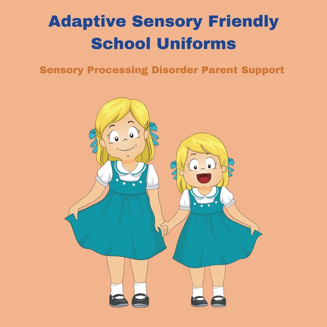 two children wearing sensory friendly dresses Adaptive Sensory Friendly School Uniforms 