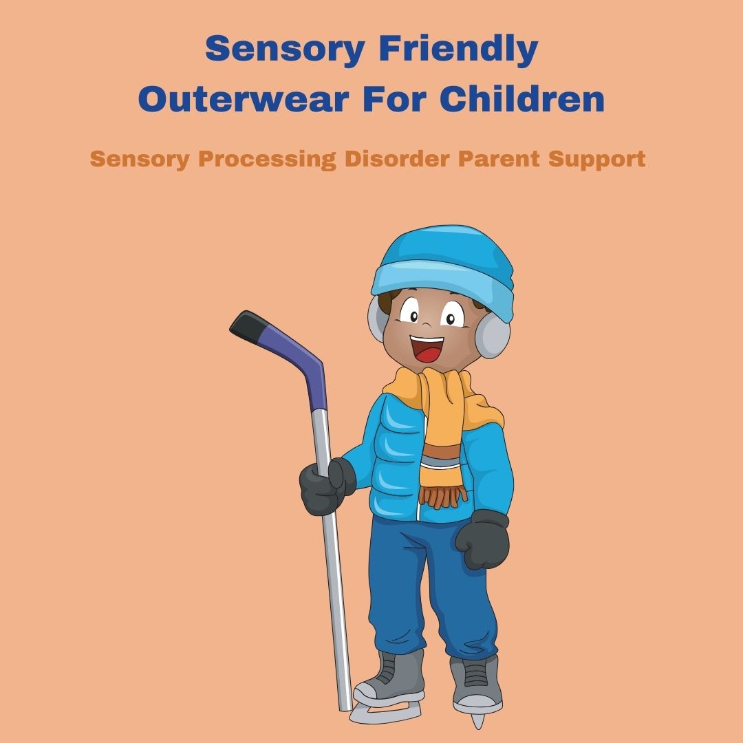 child wearing coat and hat playing hockey Sensory Friendly Outerwear For Children