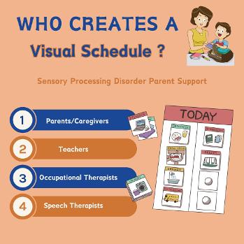 mom with her son who has sensory processing disorder  looking in homework bag with visual schedule 