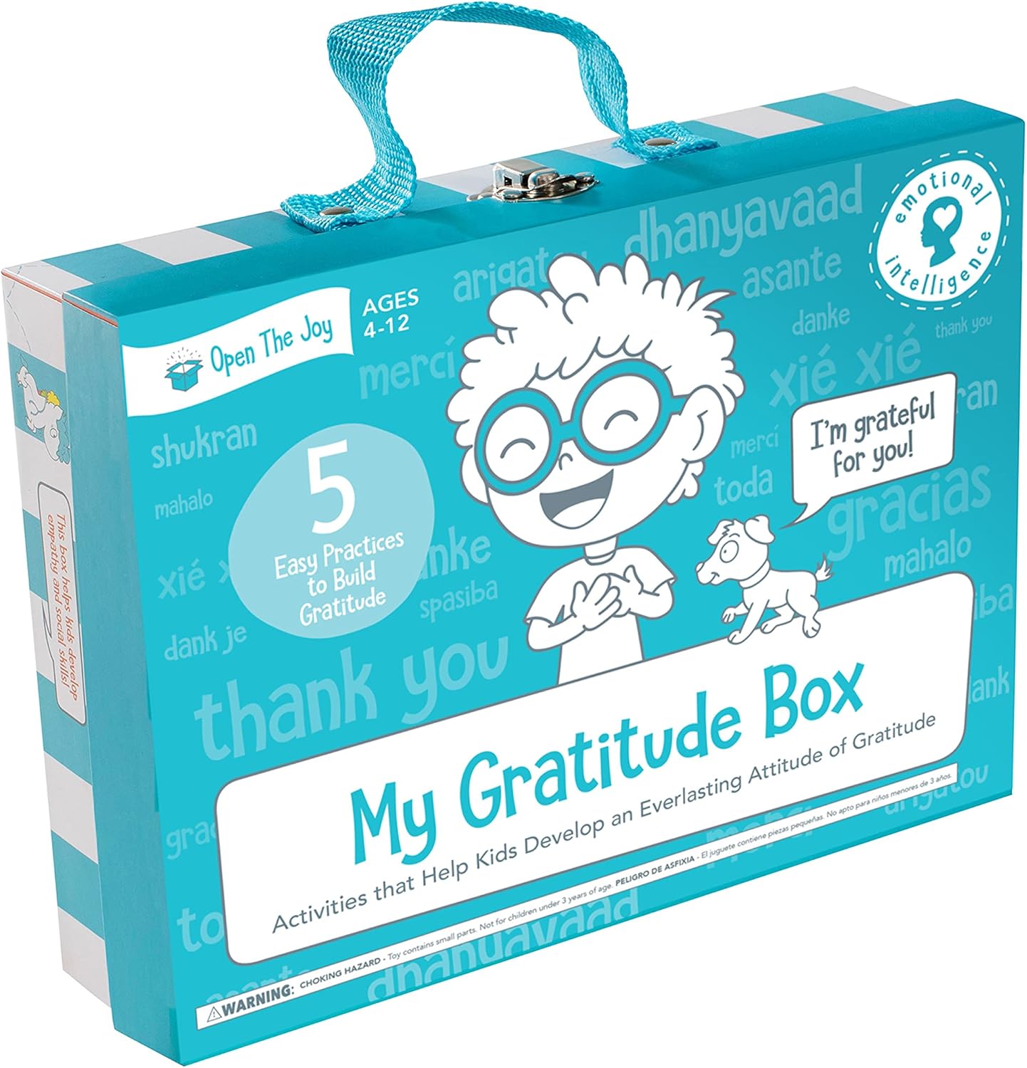 Open The Joy Gratitude Box for Kids - Wooden Building, Clay Bowl, Origami Projects, Journal Notepad, and Gratitude Cards