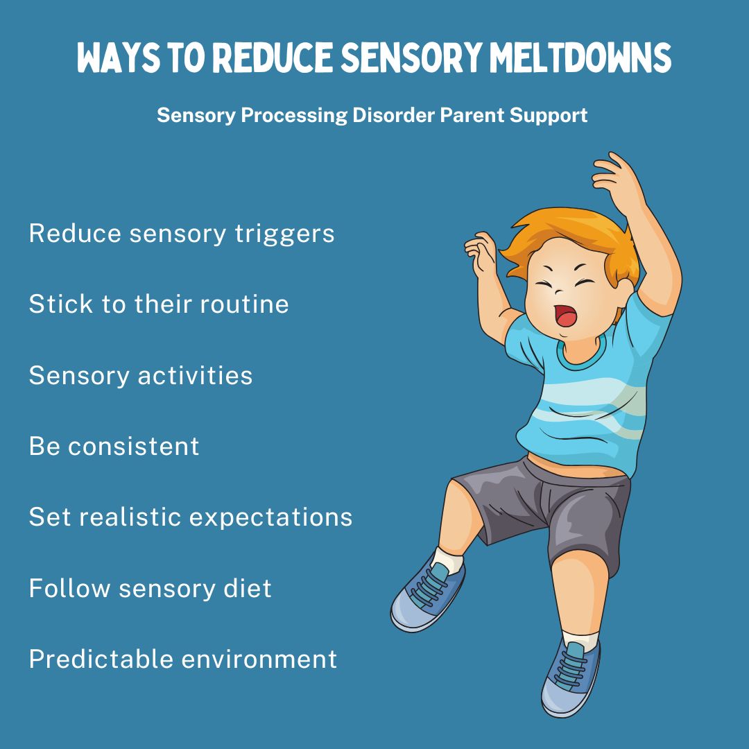 Ways to Reduce Sensory Meltdowns  Reduce sensory triggers Stick to their routine Sensory activities Be consistent Set realistic expectations Follow sensory diet Predictable environment