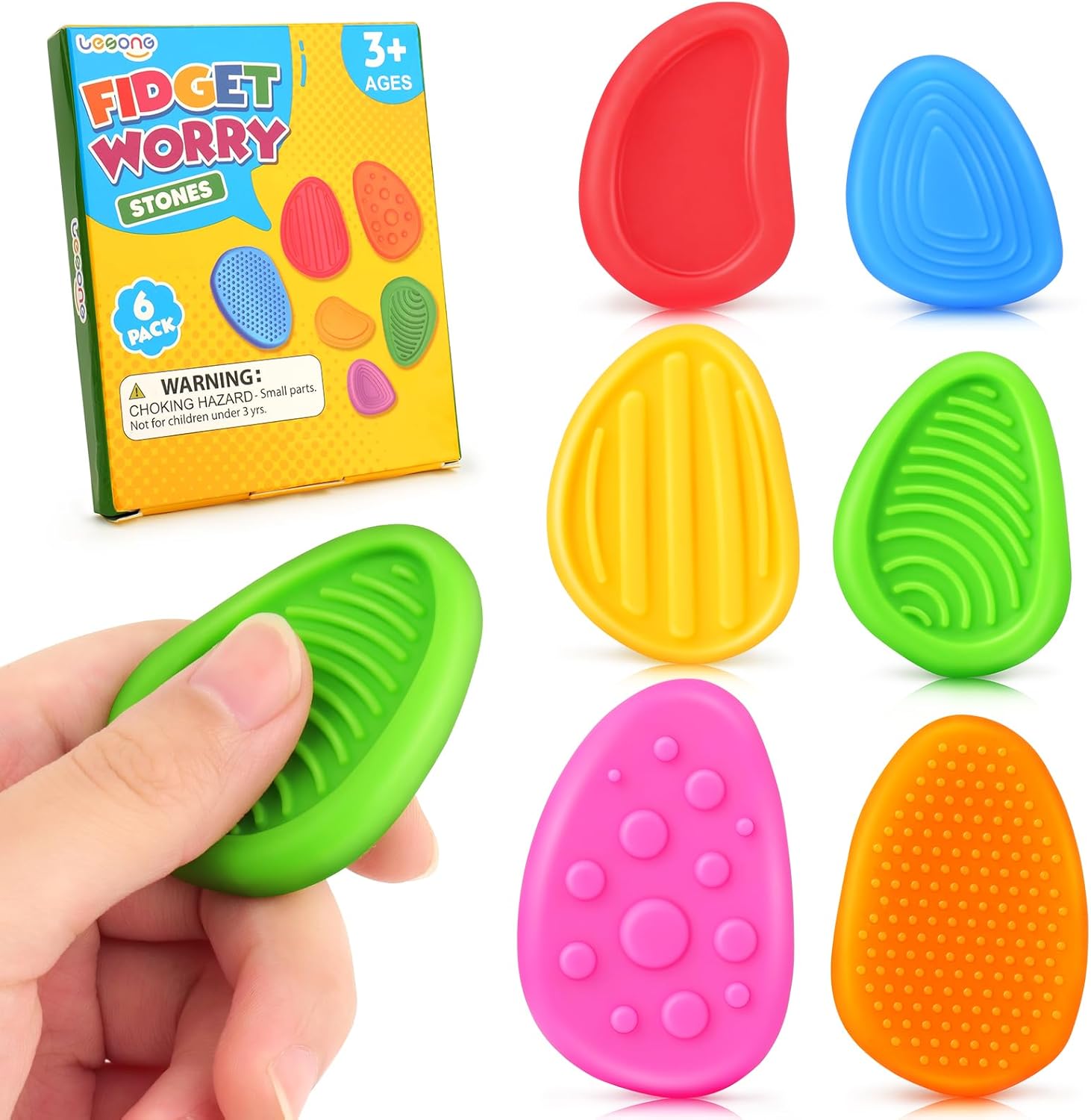 Fidget Toys Sensory Stone for Kids: Silicone Textured Worry Stones for Autism Kids - Quiet Fidgets for Anxiety Relief - Classroom Prizes Sensory Toys - Gifts Christmas Stocking Stuffers for Kids