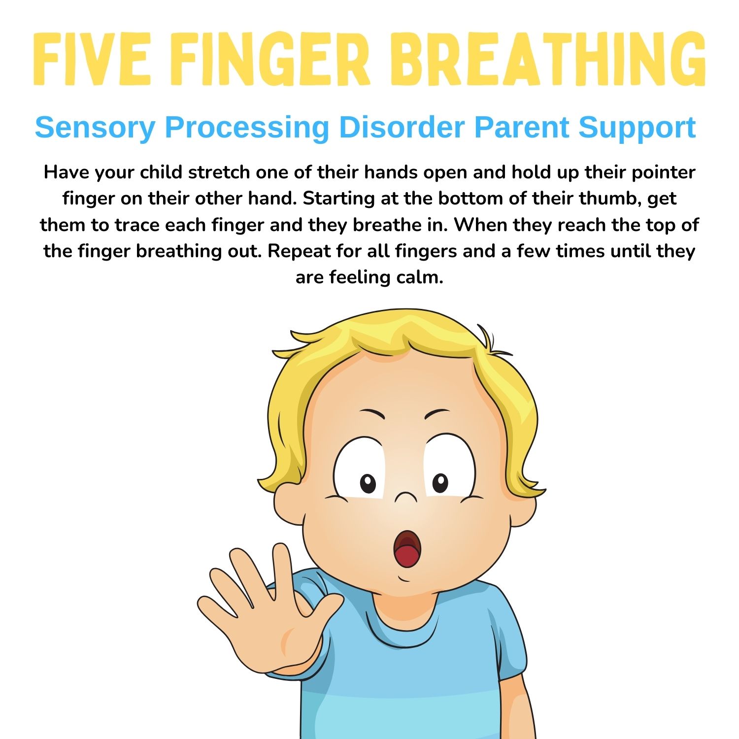 child with blond hair and blue shirt five finger breathing mindful activities for children