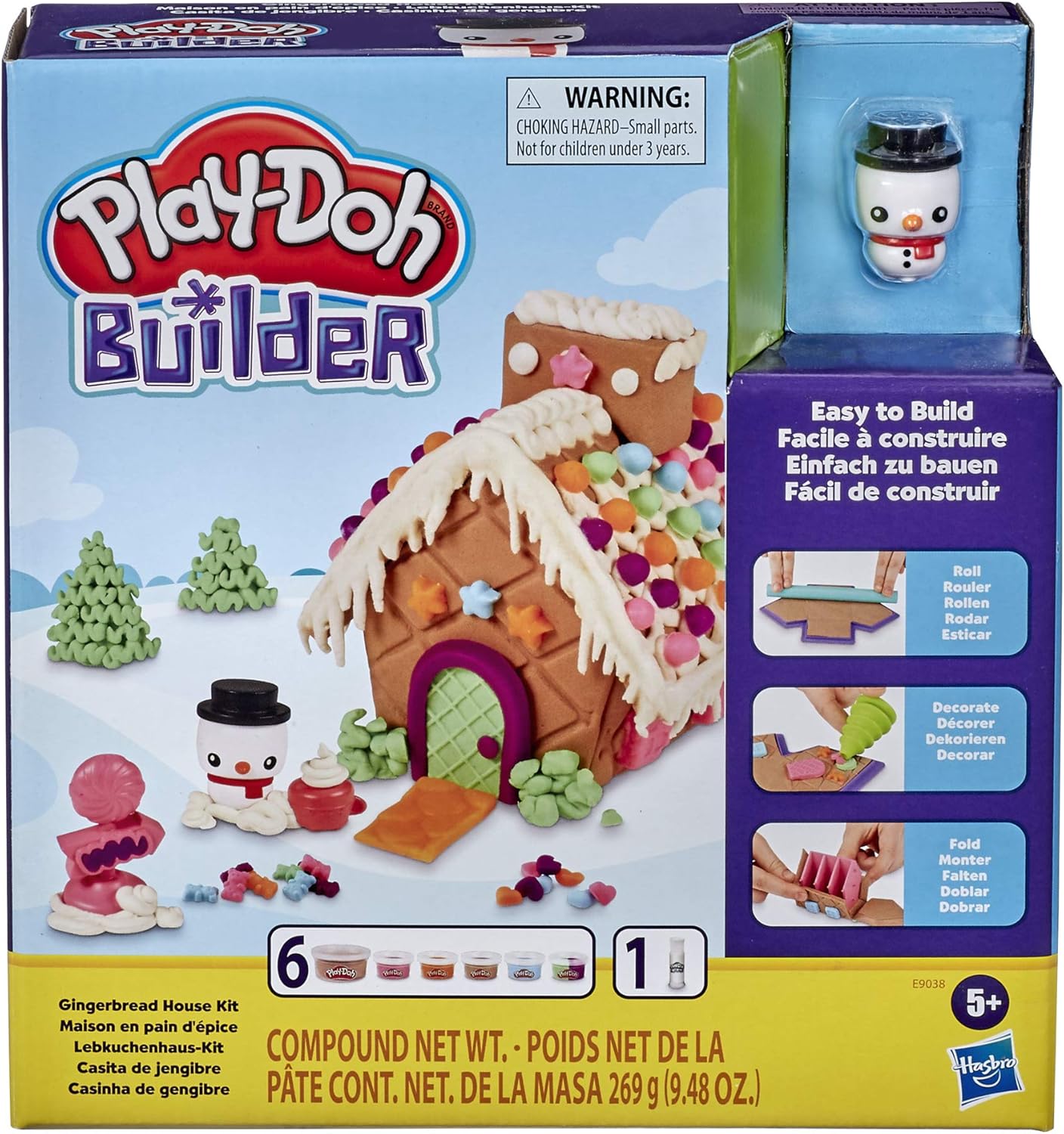 Play-Doh Builder Gingerbread House Toy Building Kit for Kids 5 Years and Up with 6 Non-Toxic Play-Doh Colors - Easy to Build DIY Craft Set