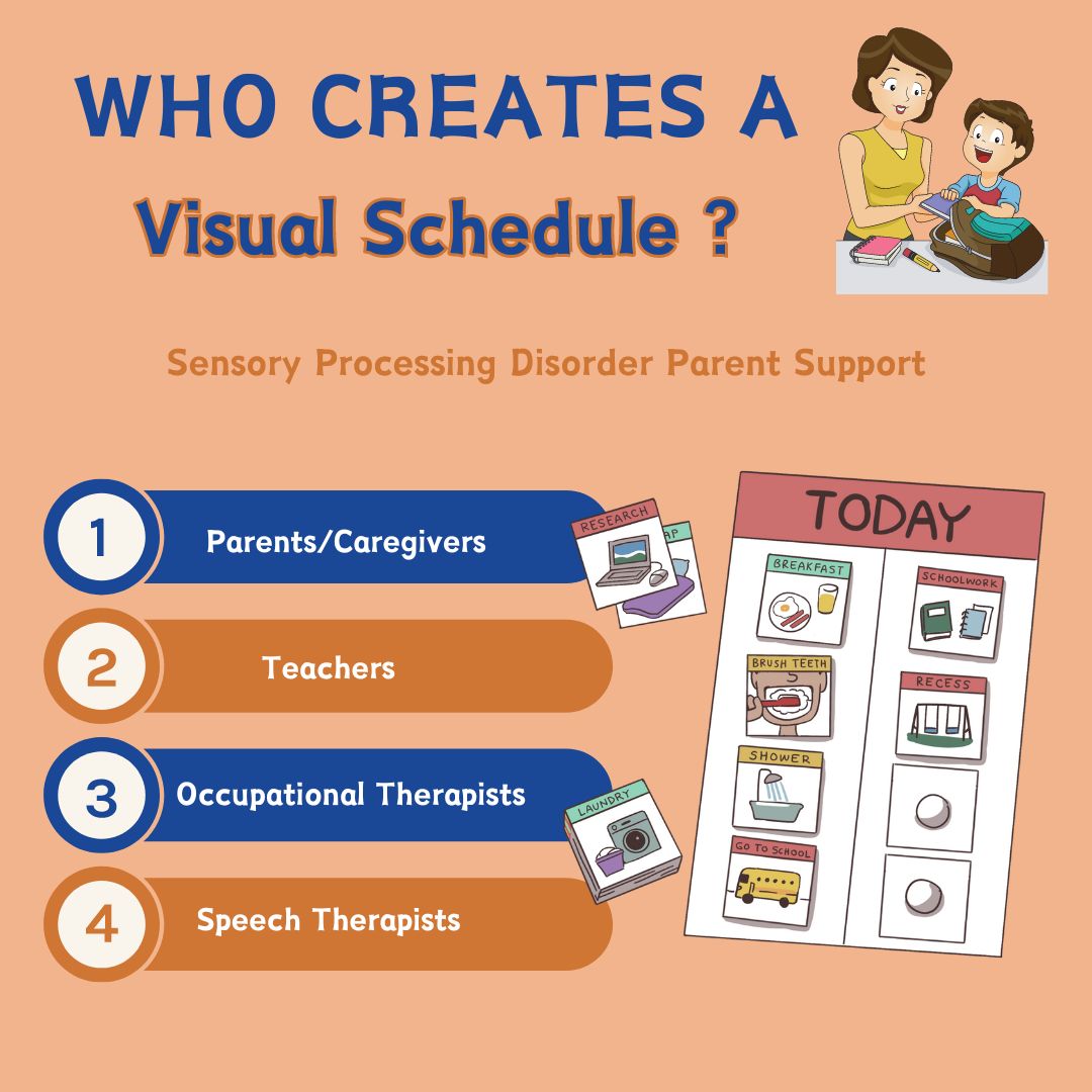 parent and child with sensory processing disorder and autism visual picture schedule  who creates a visual schedule