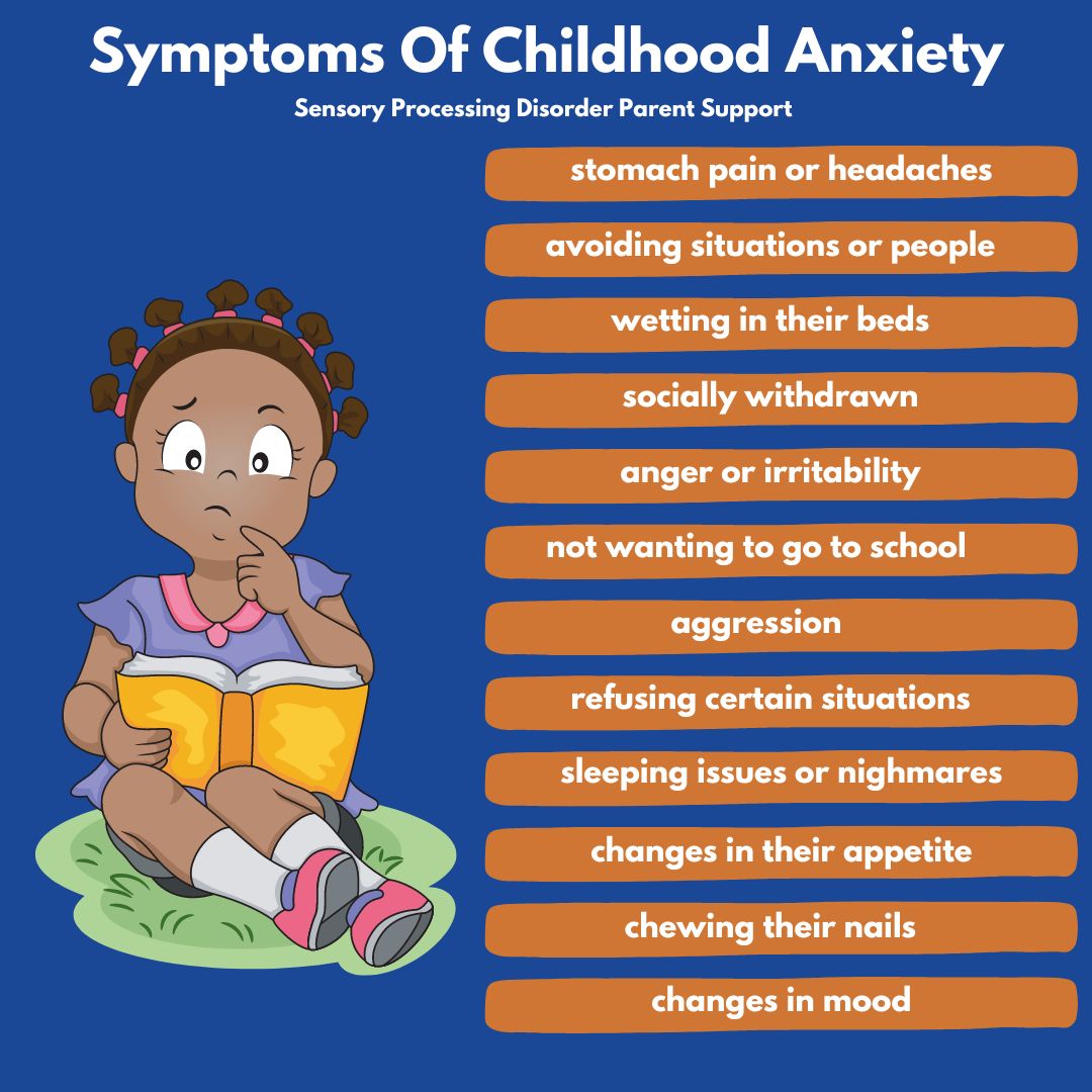 child sitting reading says symptoms of childhood anxiety sensory processing disorder parent support