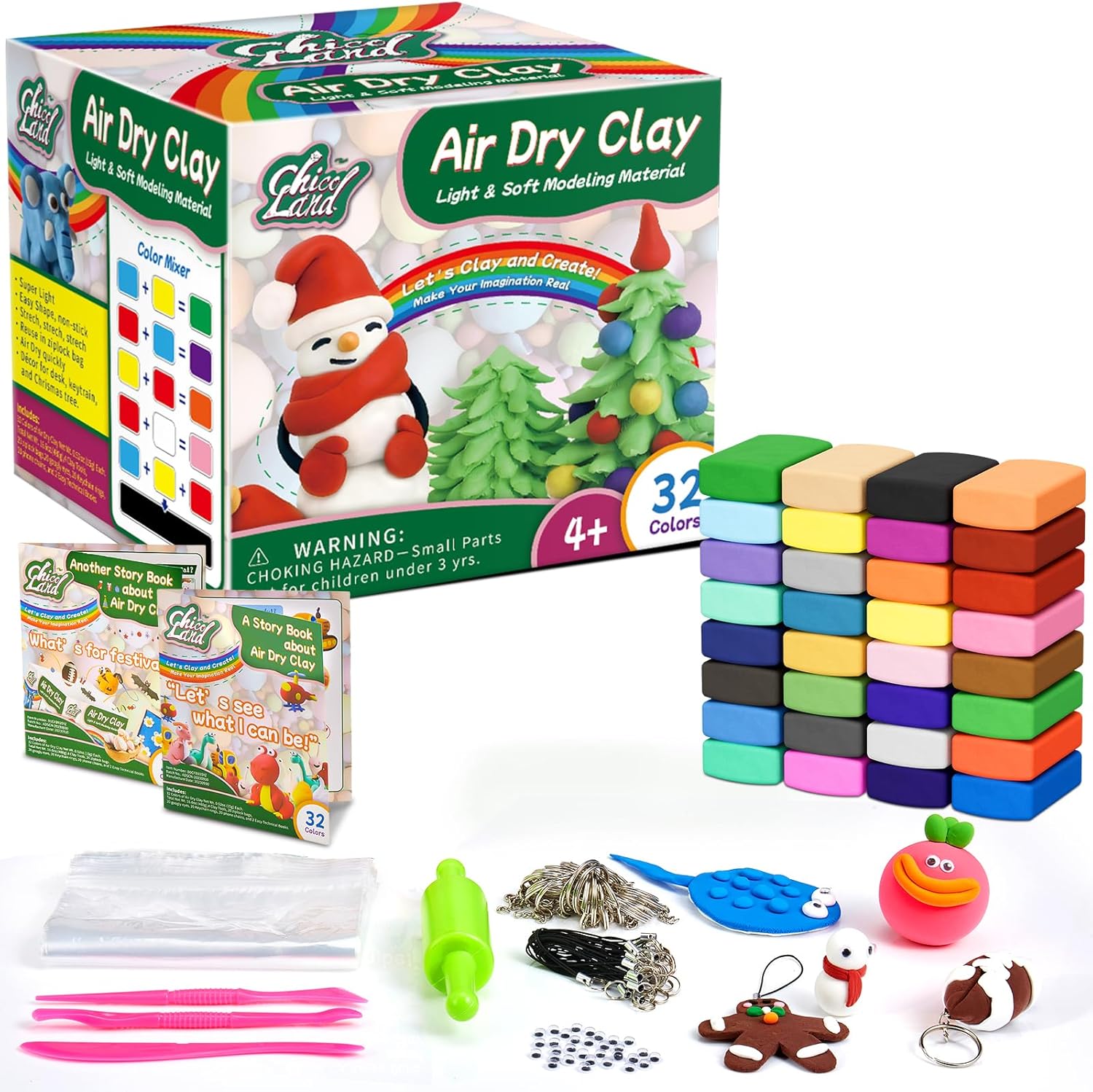 Chico Land Clay Kit - 32 Colors Air Dry Clay, Gift for Boys & Girls Age 4+ Year Old, DIY Model Modeling Clay kit for Kids, with Sculpting Tools