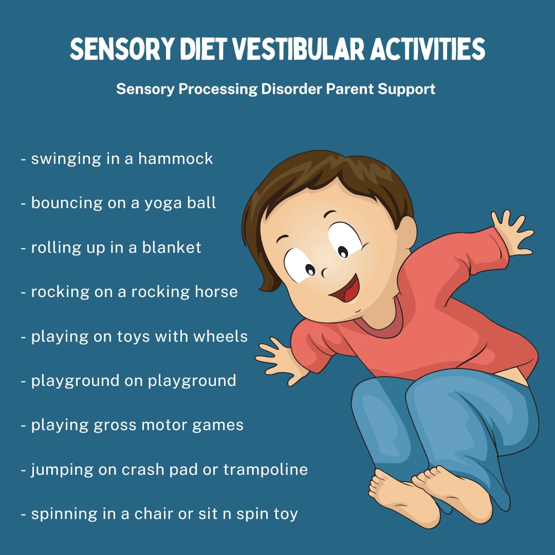 child jumping with sensory processing disorder doing Sensory Diet Vestibular Activities