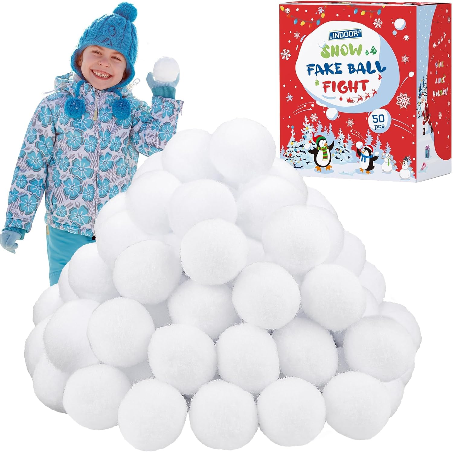 Snow Toy Ball for Kids 2 Inch Artificial Snow Fight Ball Set Realistic Fake Snow Toss Ball Set for Indoor & Outdoor Snow Fight Christmas Tree Decoration and Winter Family Toss Games