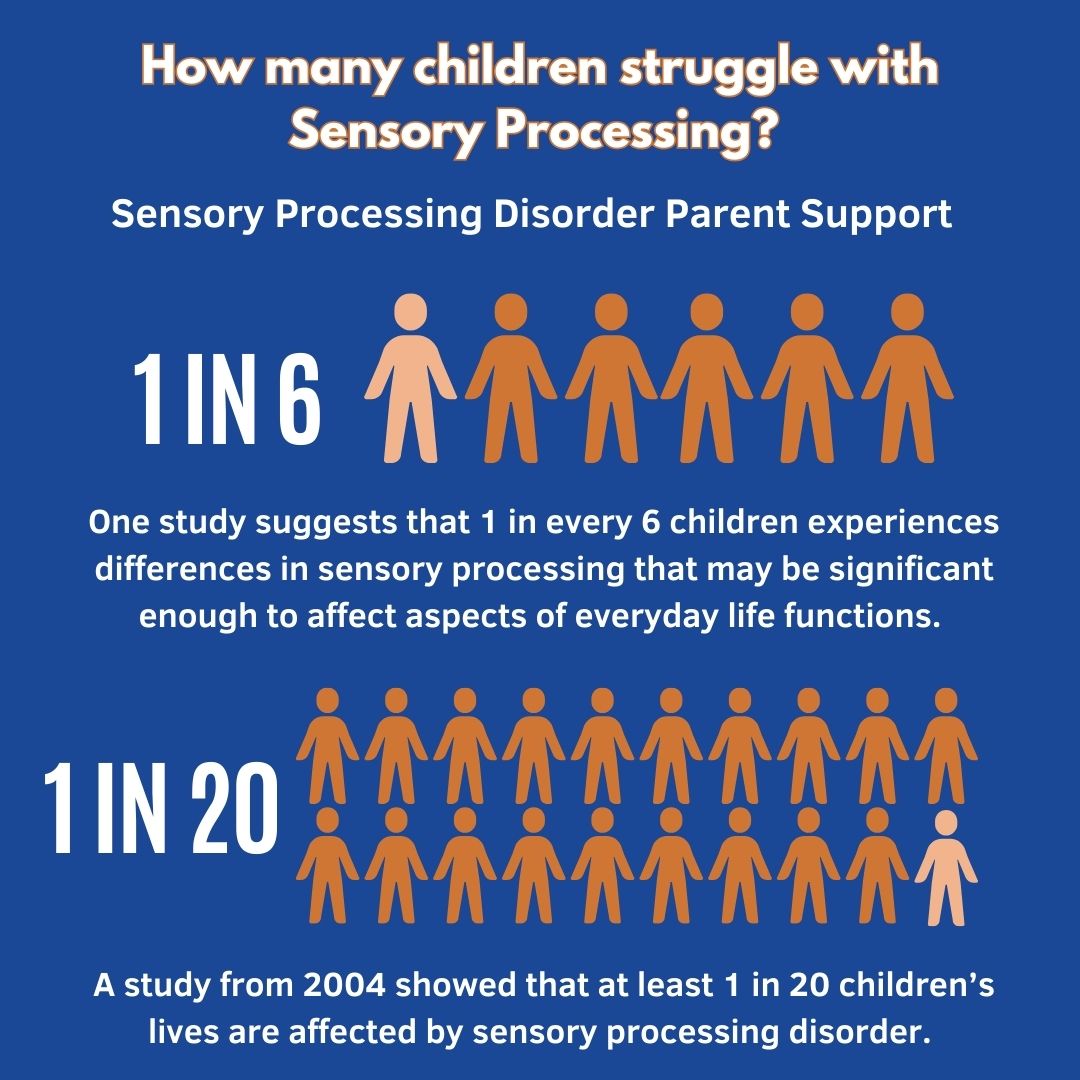 how many children struggle with sensory processing disorder statistics 1/6 and 1/20 diagrams sensory processing disorder