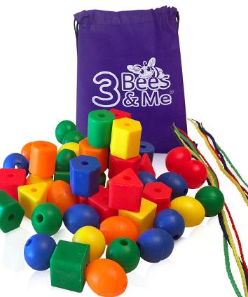 Fine Motor Skills Toys - 50 Jumbo Lacing Beads for Toddlers and Kids - Color Sorting Toy