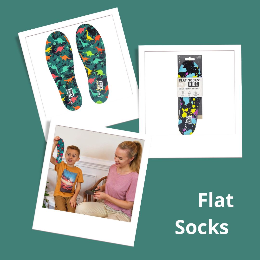 three photos of flat socks sensory friendly sock options