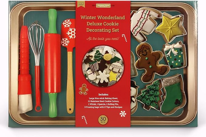 Handstand Kitchen Winter Wonderland 30-piece Real Cookie Baking Set with Recipes for Kids