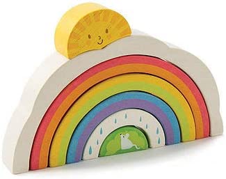 Rainbow Tunnel - 7 Pcs Beautiful Wooden Rainbow Stacker - Colorful Rainbow Stacking Toy - Size and Color Recognition