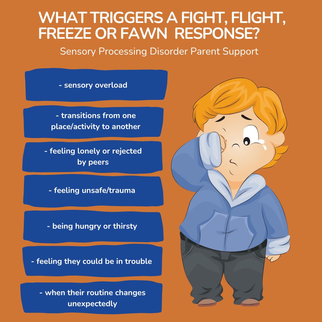 child with sensory processing What triggers a fight, flight, freeze or Fawn  response?