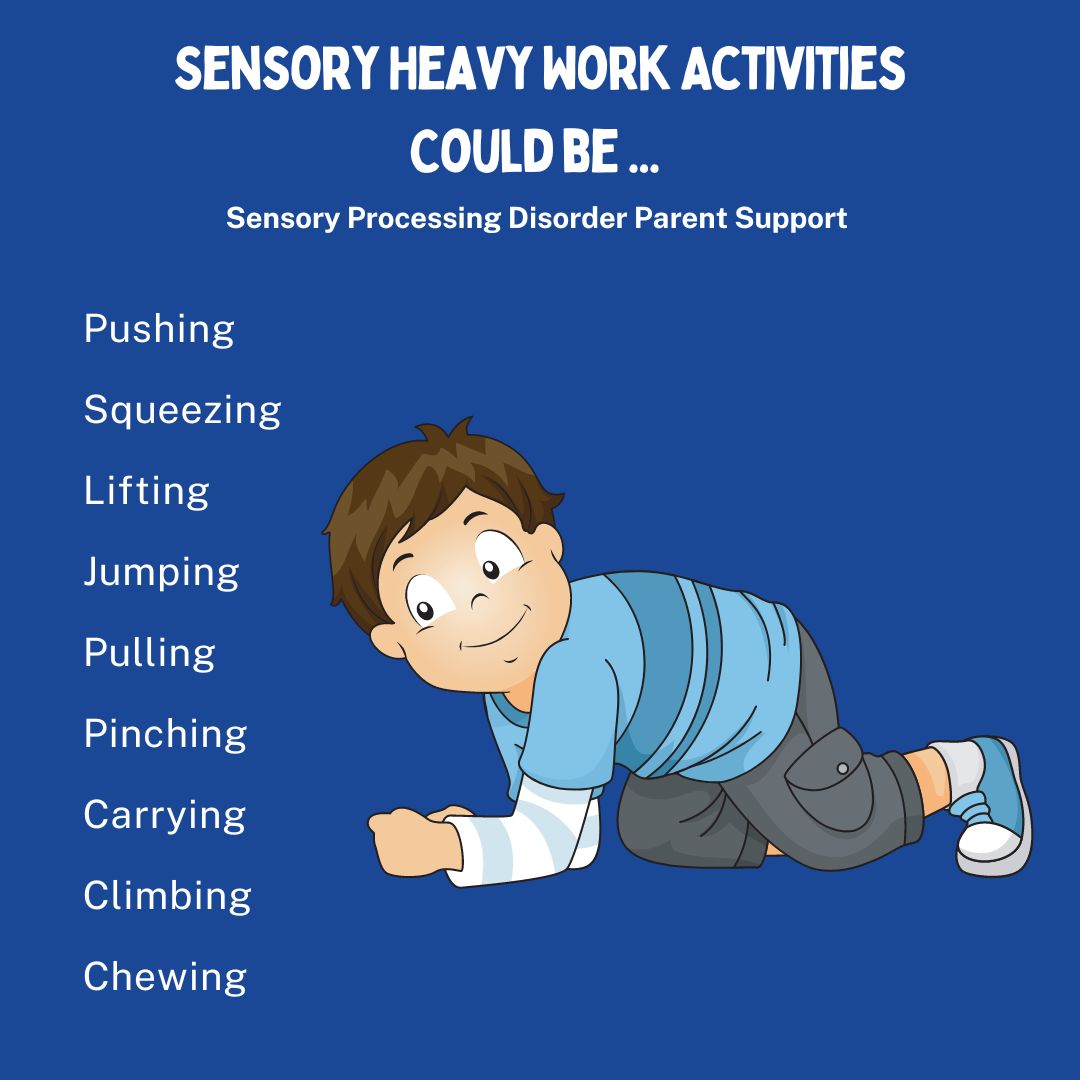 Sensory Heavy Work Activities Could be ...  Pushing Squeezing Lifting Jumping Pulling Pinching Carrying Climbing Chewing