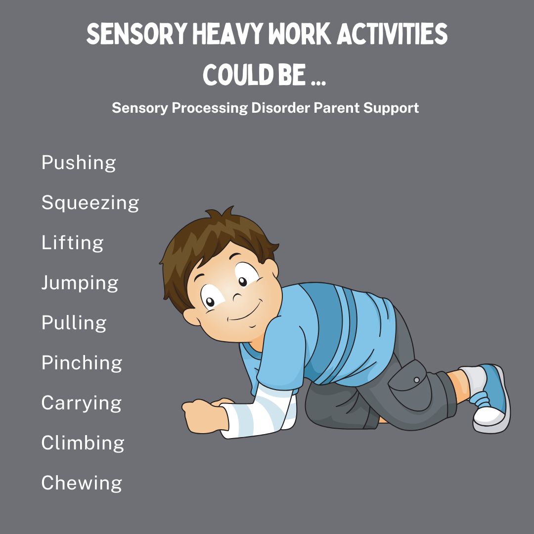 Sensory Heavy Work Activities Could be ...  Pushing Squeezing Lifting Jumping Pulling Pinching Carrying Climbing Chewing