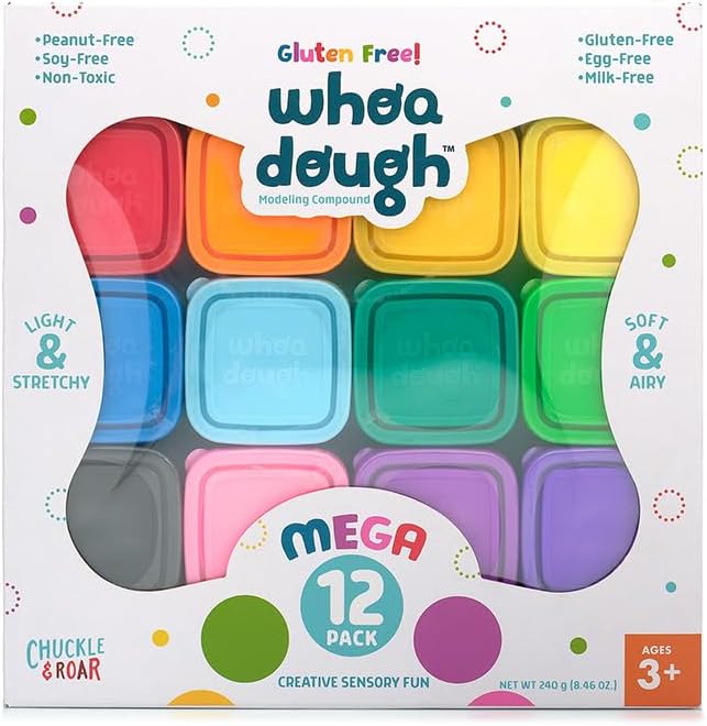 Whoa Dough Mega 12 Pack - Tactile Kids Dough - Fun Arts and Crafts Time for Preschoolers - Gluten Free Formula sensory friendly christmas sensory gifts ideas for children for the holidays