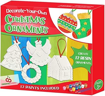 Christmas Crafts for Kids - Decorate and Paint Your Own Resin Ornaments Kits (Includes Paints Brushes) - DIY Xmas Holiday Activities