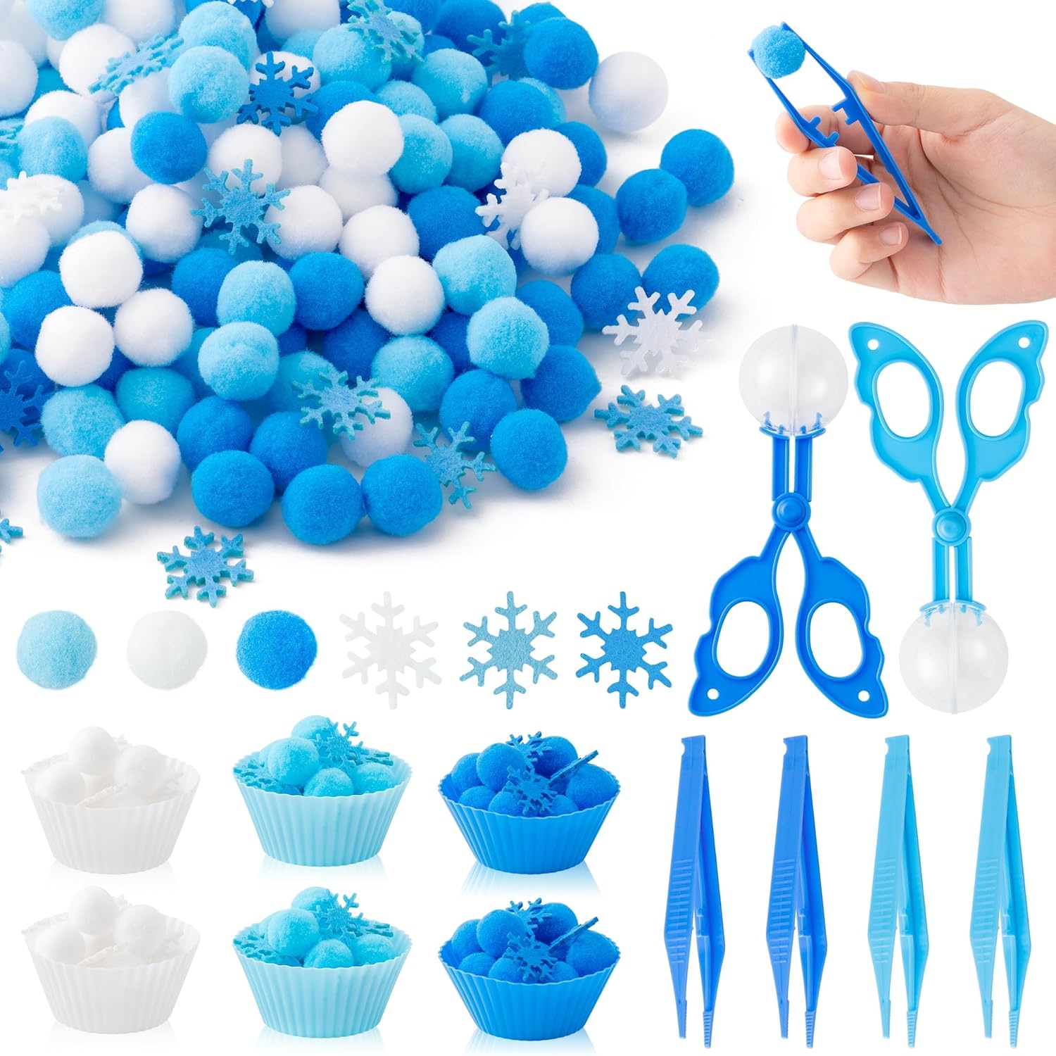 Winter Fine Motor Toys - 270Pcs Christmas Counting Sorting Sensory Bin Filler Set for Kids Winter Counting Toy with Felt Snowflakes Pom Poms