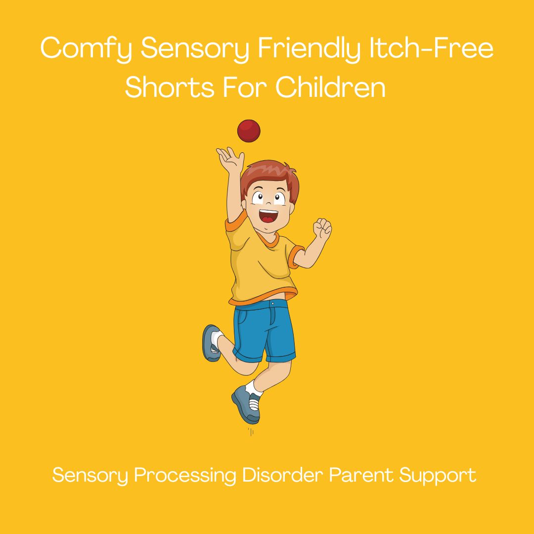 happy boy wearing sensory friendly shorts for children