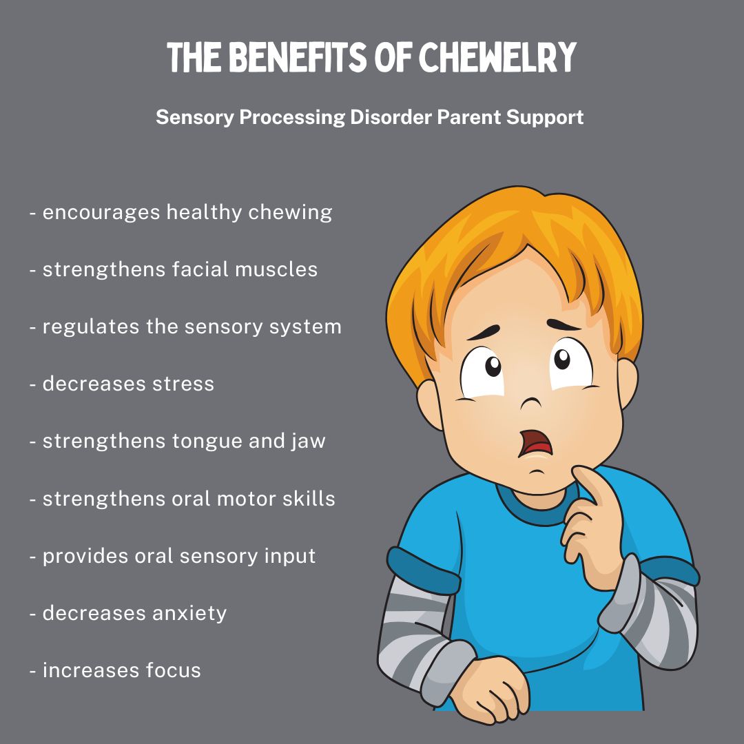 little boy with sensory processing disorder who needs to chew the benefits of chewelry