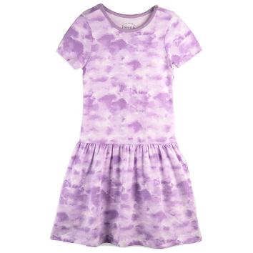 Mightly Purple Tie Dye Girls Organic Sensory Friendly Short Sleeve Drop Waist Dress