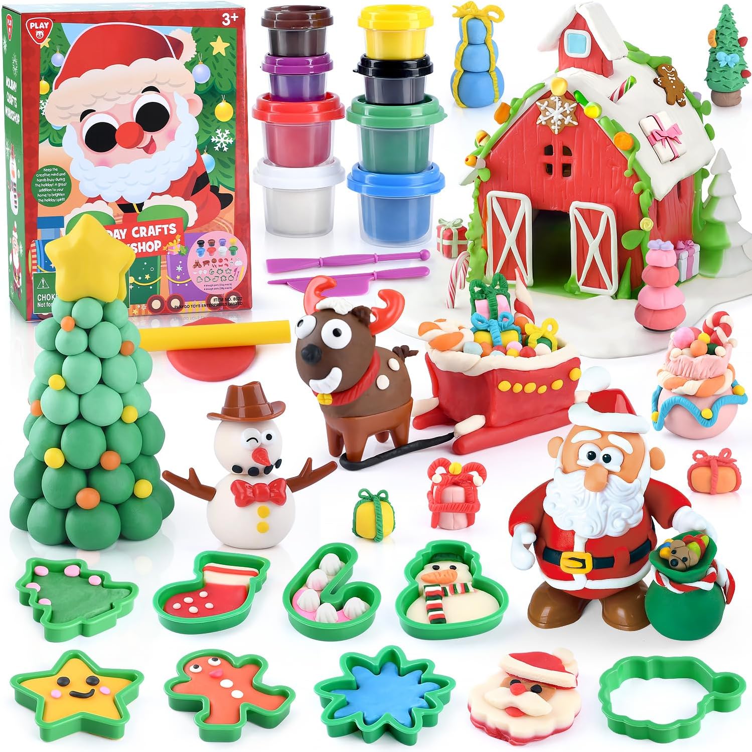 PLAY Christmas Playdough Sets for Kids Ages 4-8, DIY Playdough Sets for Kids Ages 2-4 Dough Kit Toys Christmas Crafts for Kids Playdough Toys Gifts for Kids.