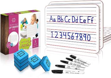 Dry Erase Ruled Lap Boards l 9 X12 inch Lined Whiteboards (Double Sided Mini White Boards ) Markers & Erasers Included