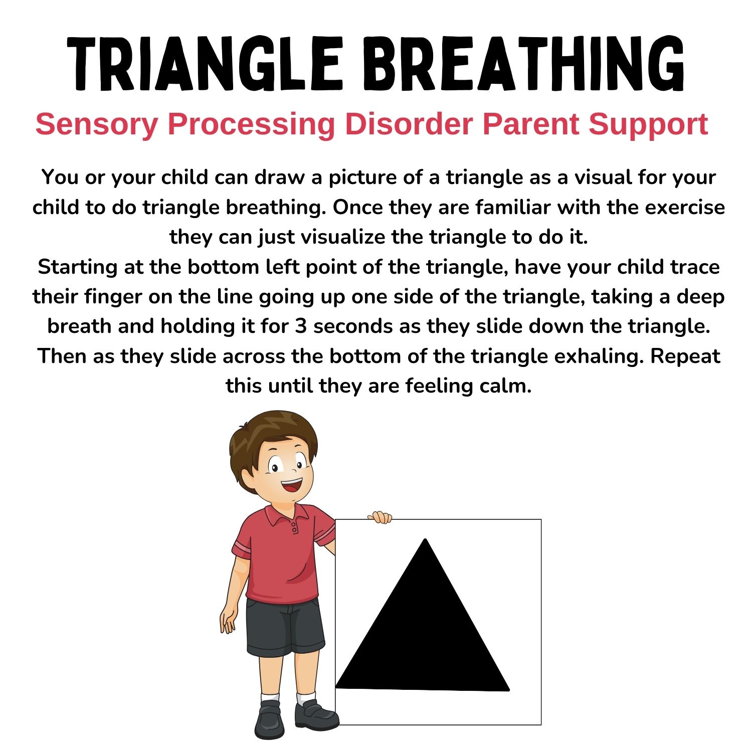 little boy in red shirt triangle breathing mindful activities for children