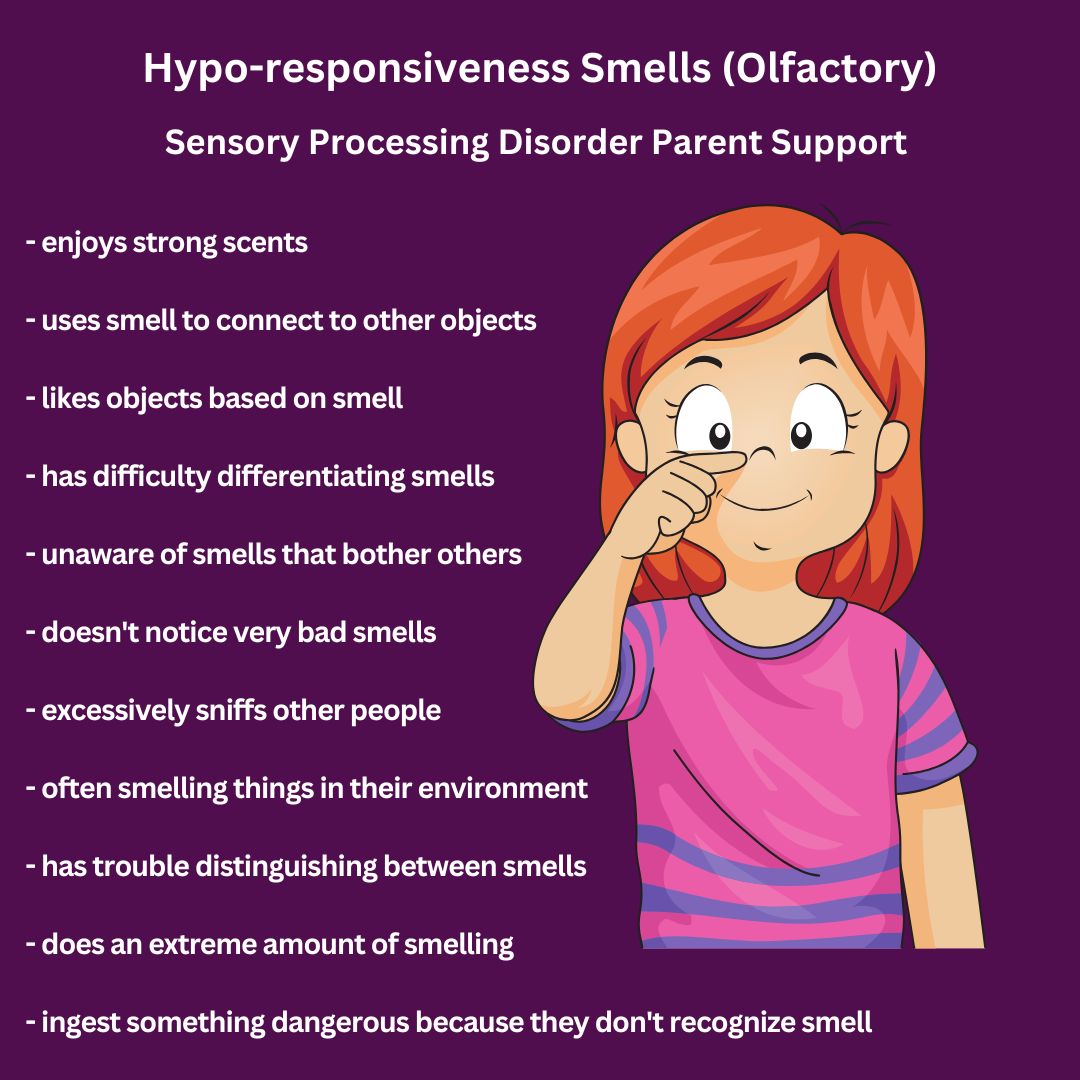 Sensory Processing Disorder Symptoms Checklist Hypo-responsiveness Smells (Olfactory) Sensory Processing Disorder Symptoms Checklist sensory checklist sensory symptoms checklist sensory processing symptoms sensory symptoms checklist sensory processing disorder checklist  SPD checklist SPD symptoms