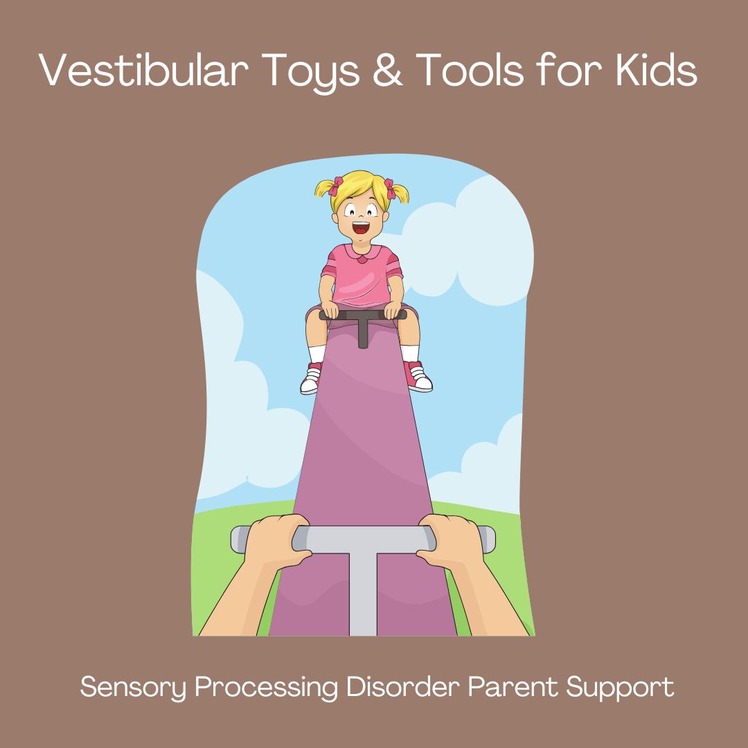 little girl playing on sensory teeter totter  Vestibular Toys & Tools for Kids with Sensory Differences