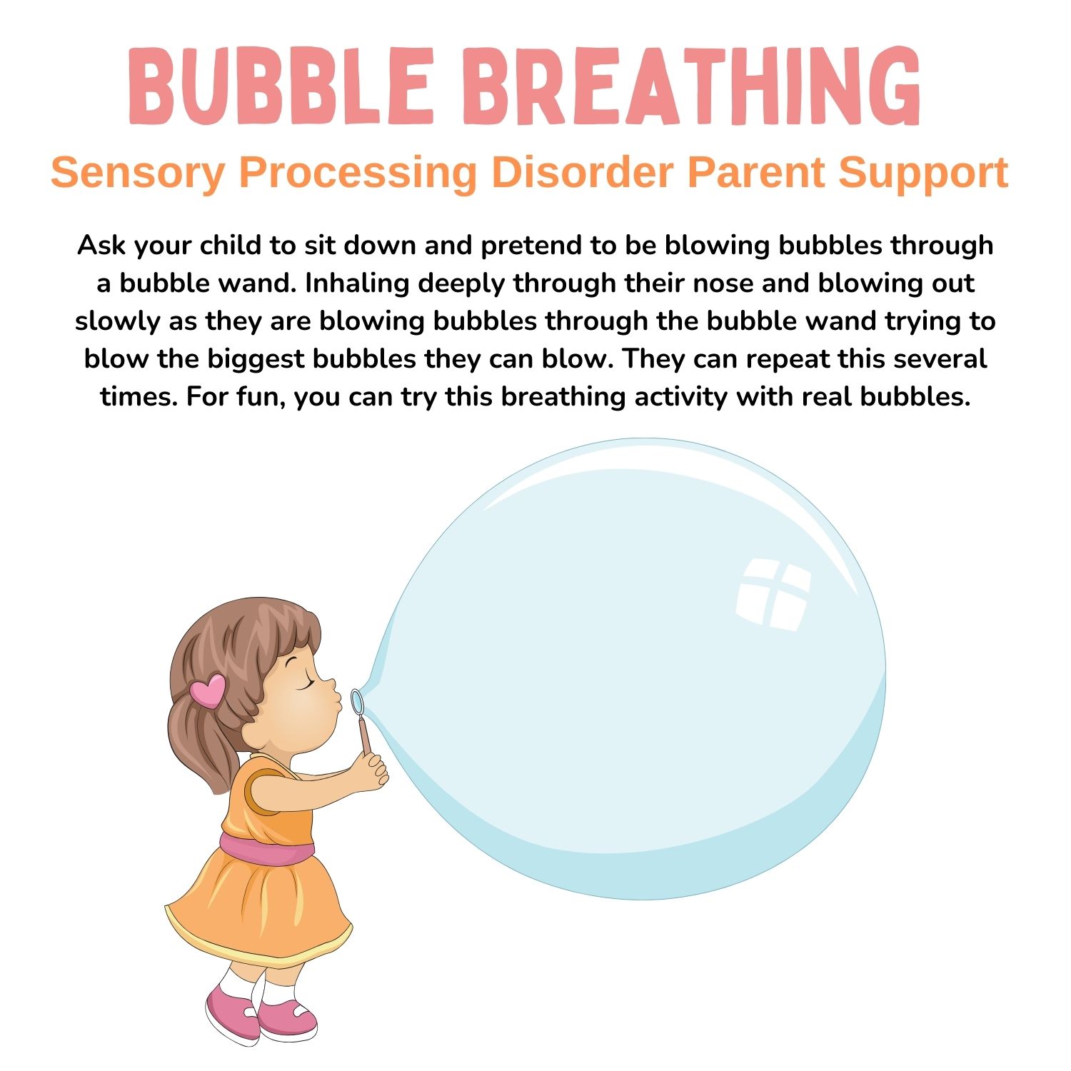 girl blow up a huge bubble for bubble breathing mindful activities for children