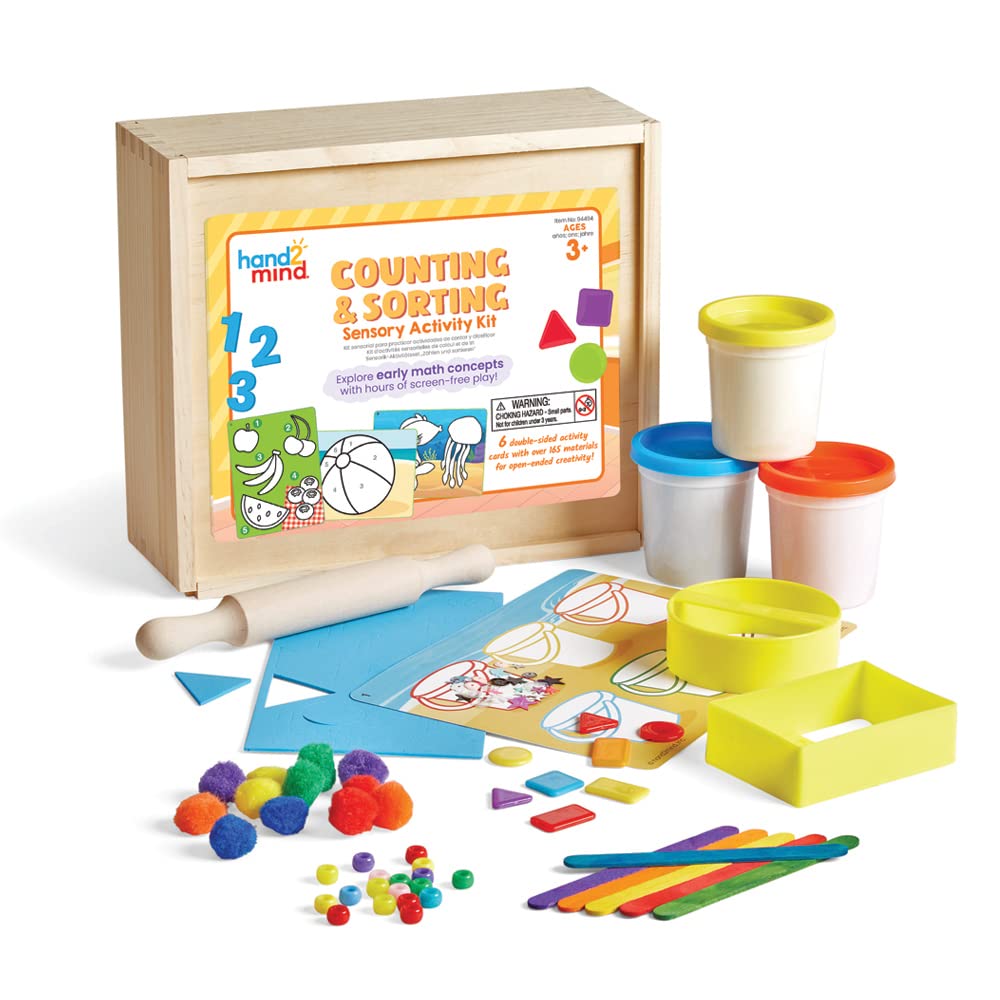 hand2mind Counting and Sorting Sensory Activity Kit, Loose Parts Play Materials for Kids, Sensory Box, Montessori Sensory Bin with Lid