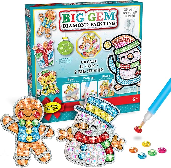 Creativity for Kids Big Gem Diamond Painting Kit: Holiday Stickers and Suncatchers, DIY Christmas Crafts for Kids