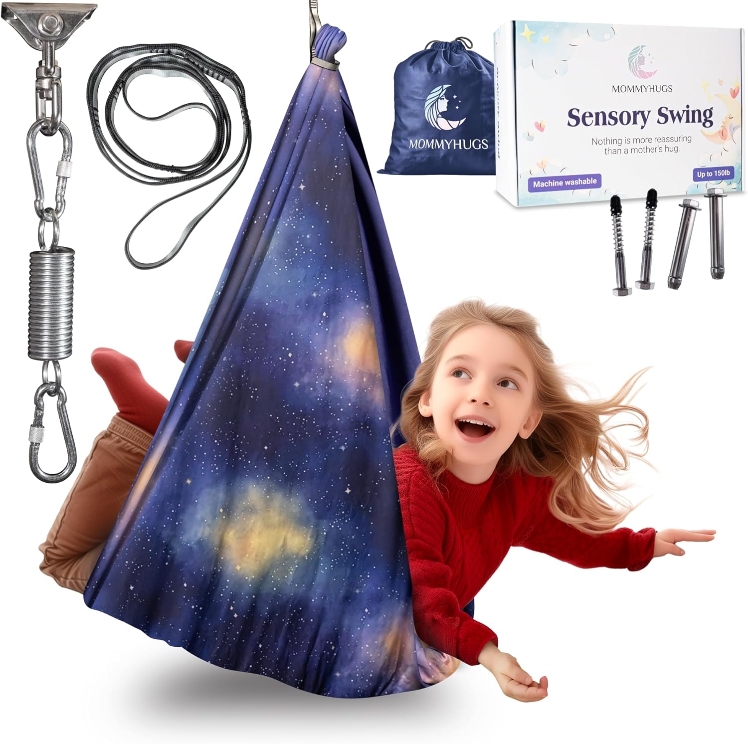 The First Indoor Rebound Double Layer Sensory Swing for Kids and Adults | Hanging Swing Kit 360°Swivel and Spring | Swings for Kids with Special Needs Such as Aspergers Autism ADHD