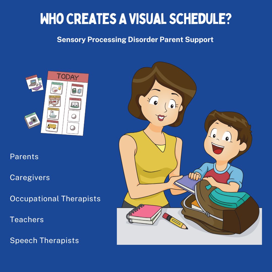 parent and child with sensory processing disorder and autism visual picture schedule  who creates a visual schedule