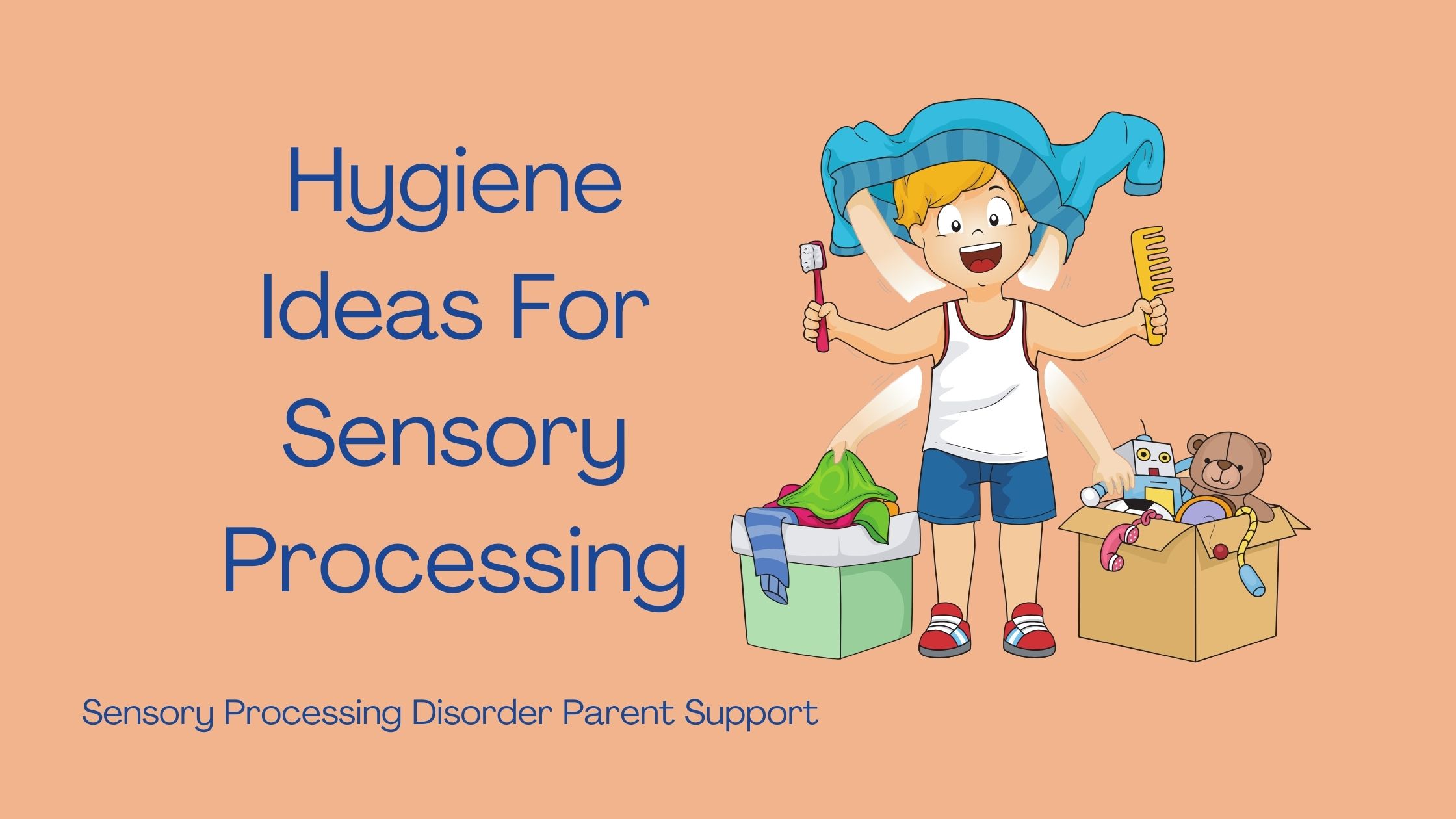Child with sensory processing disorder holding clothing toothbrush