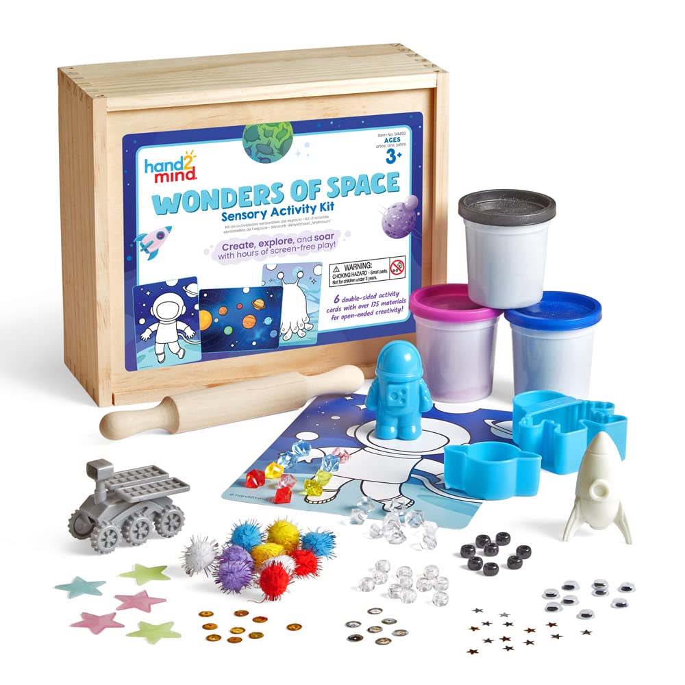 hand2mind Wonders of Space Sensory Activity Kit, Loose Parts Play Materials for Kids, Sensory Box, Montessori Sensory Bin with Lid, Space Toys, Fine Motor Toys