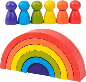 Wooden Rainbow Stacking Game Learning Toy Geometry Building Blocks ,Montessori Learning Educational Toys