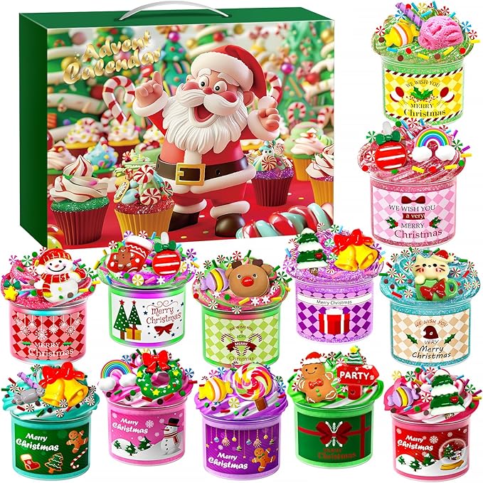 Advent Calendar Butter Slime Kit Countdown 2024 Christmas Shimmery DIY for Kids Boys Girls Surprises