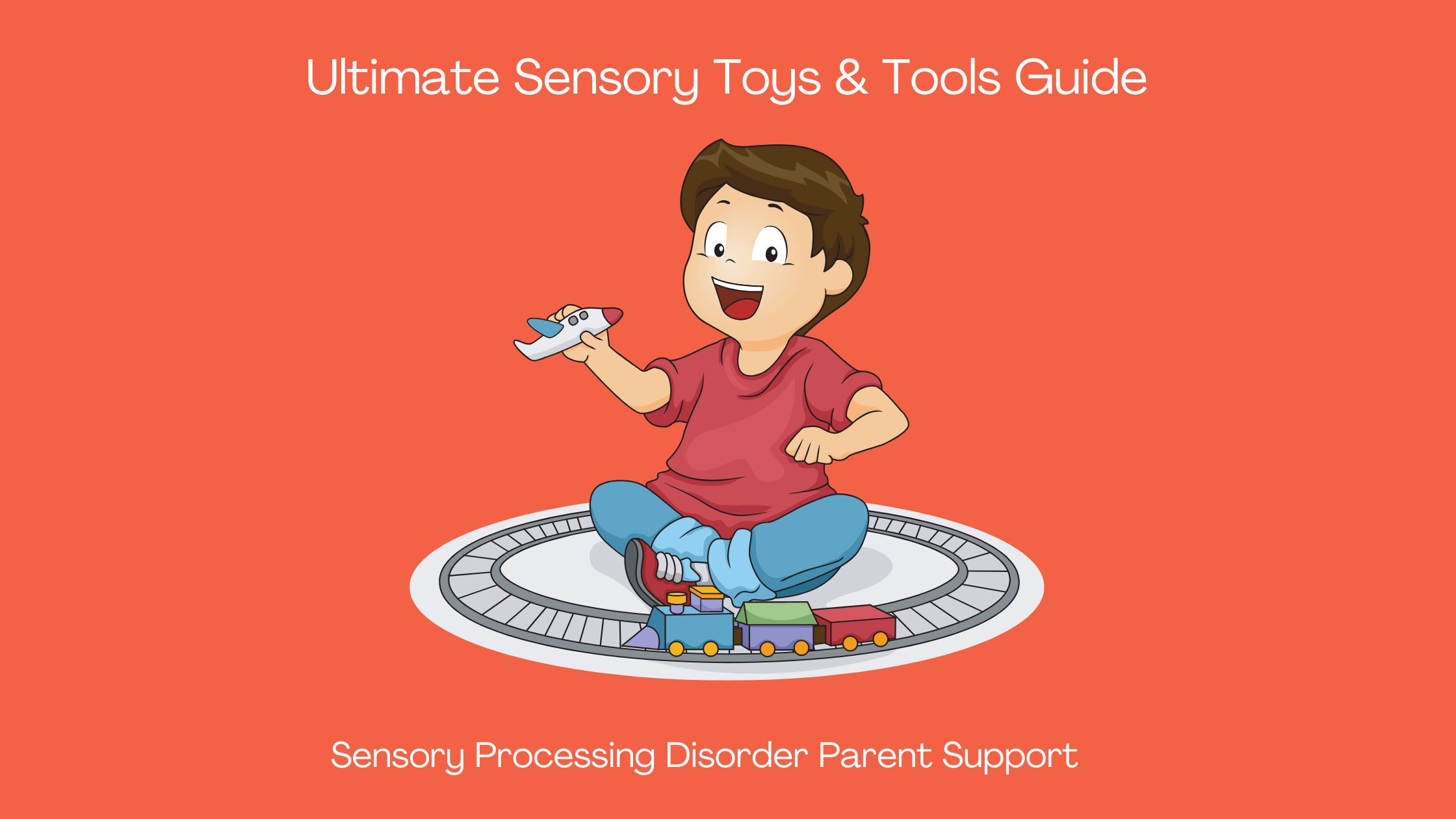 child with sensory processing disorder playing with a toy train set Ultimate Sensory Toys & Tools Guide