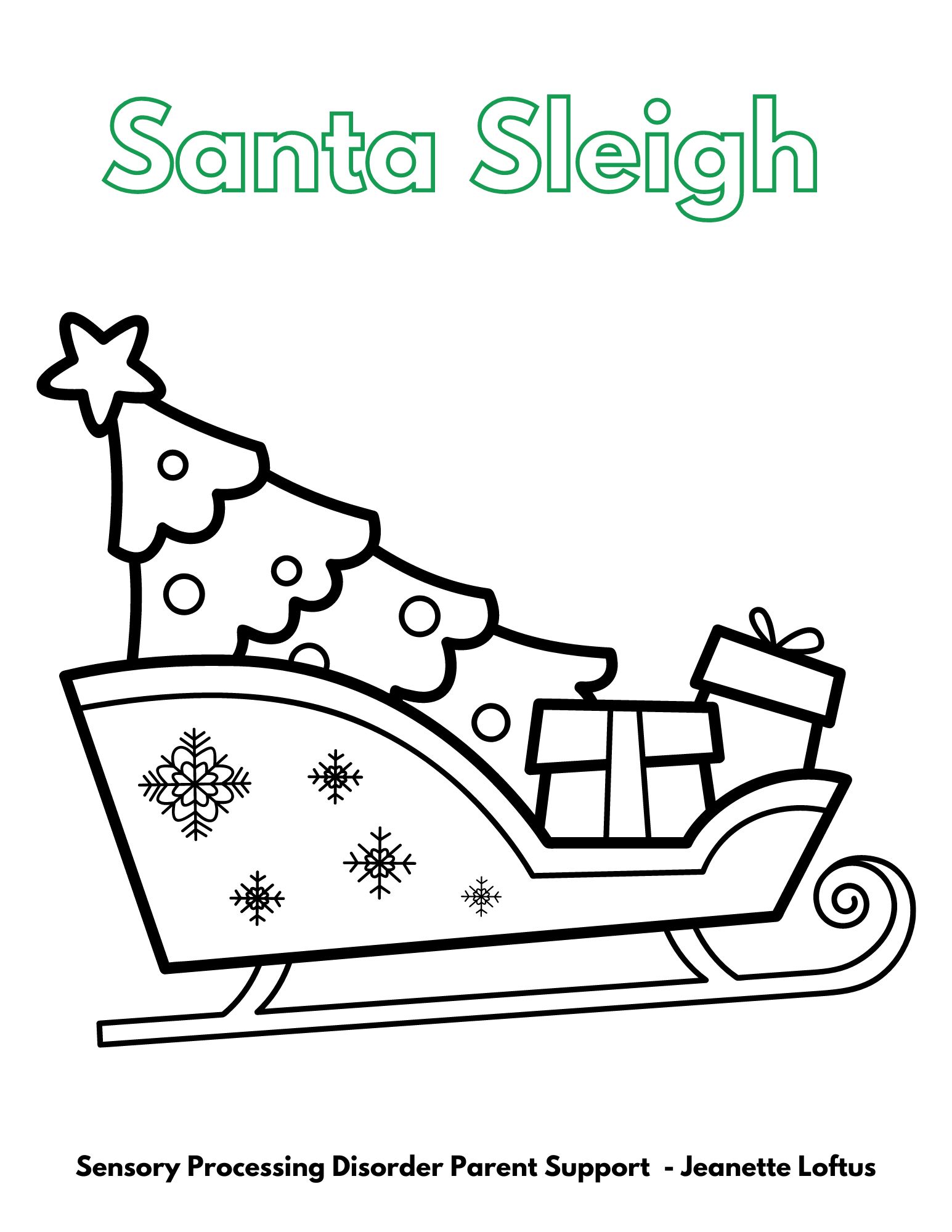 Santa Sleigh  Christmas Coloring Pages FREE Sensory Processing Disorder Parent Support