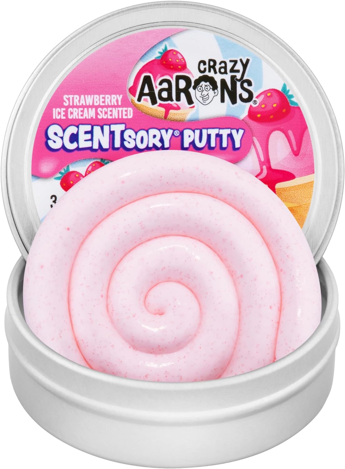 Crazy Aaron's Thinking Putty - Scentsory Treat: Scoopberry - Fidget Toy - Stretch, Play and Create -  Strawberry Vanilla Scented Pink Color That Never Dries Out