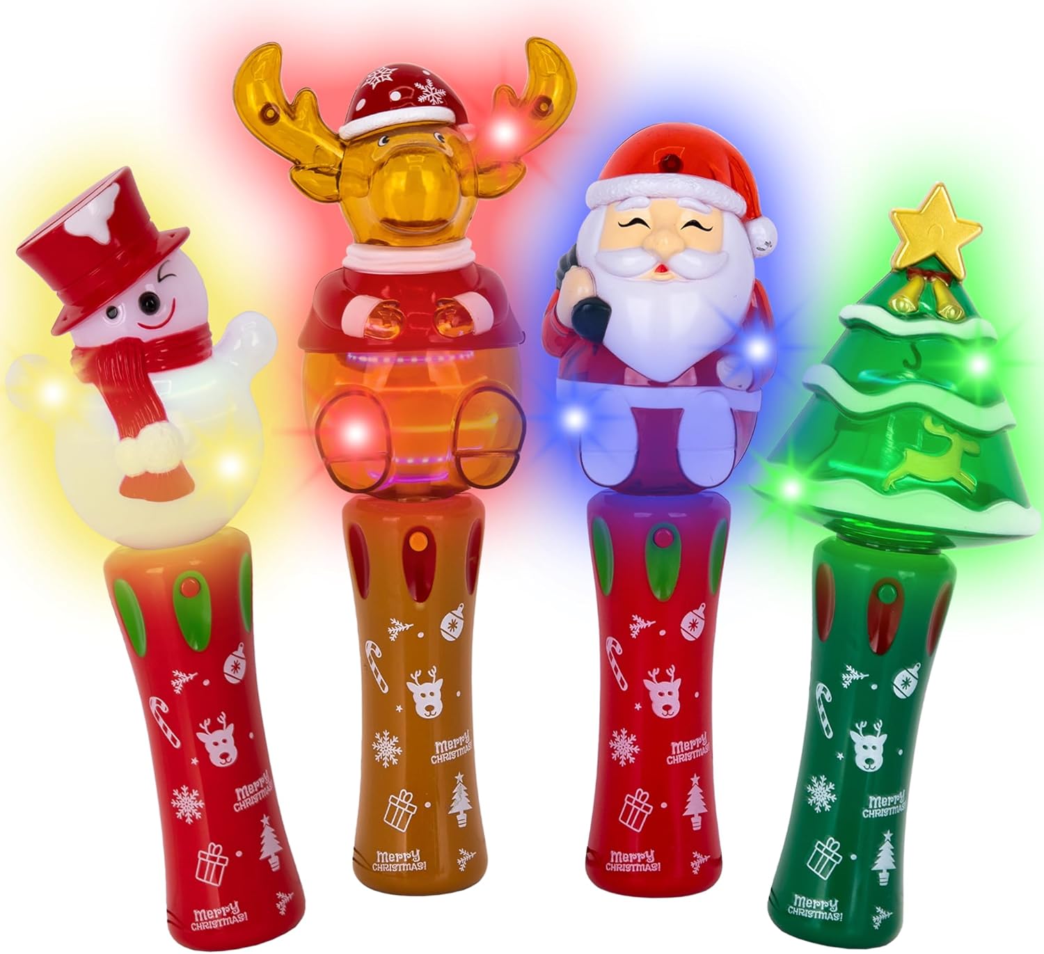 ArtCreativity Christmas Light Up Spinner Wands – Set of 4 Festive Designs with Multicolored LEDs – Fun Christmas Light Up Toys and Spinning Wands for Kids